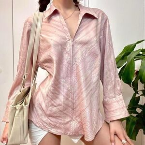 Light Pink Satin Button-Front Women’s Top